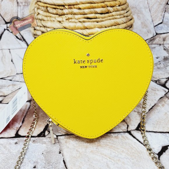 #bagsavenue Love Shack Mini Heart Leather Crossbody Bag Mango Yellow Kate Spade